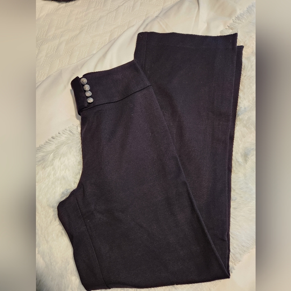 NWT Algani Ebony Black Wide Leg Pants with Button Detail. Sz 8